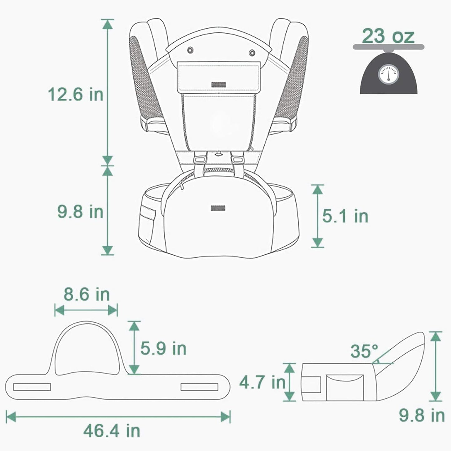 Baby Carrier, Ergonomic 6-in-1 Baby Carrier with Hip Seat for Newborn Infant Toddler, Adjustable Detachable Baby Holder Carrier for Dad Mom