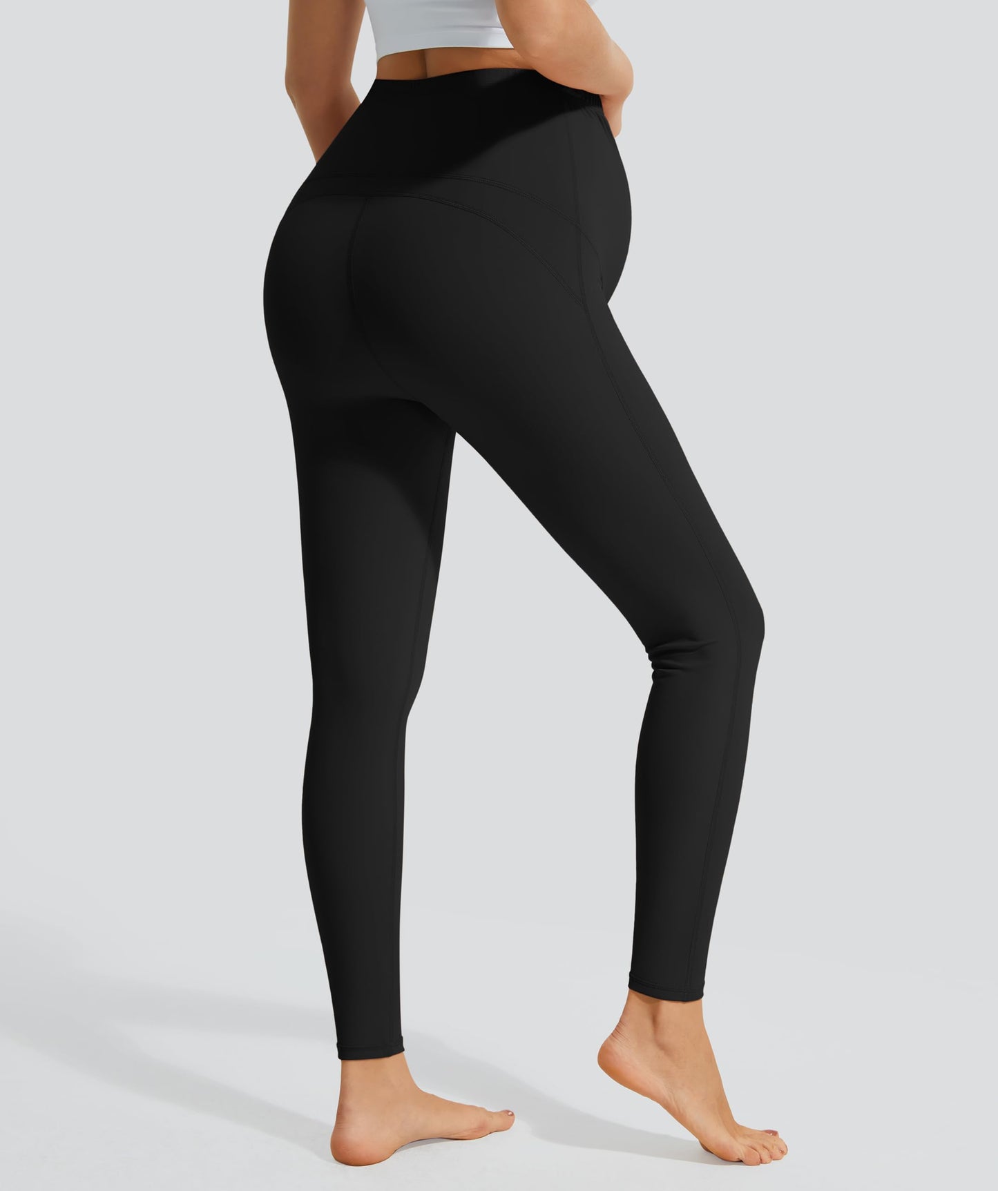 JOYSPELS Smooth Feeling Maternity Leggings Over The Belly with Pockets Workout Pregnancy Leggings