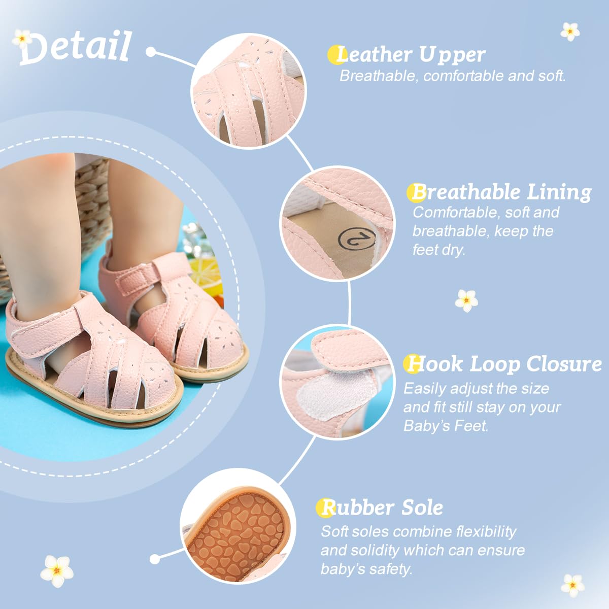 Kannior Infant Boys Girls Sandals Breathable Premium Baby Summer Outdoor Casual Beach Shoes Lightweight Toddler Flower Bowknot Anti Slip Rubber Sole Newborn Prewalker First Crib Shoes