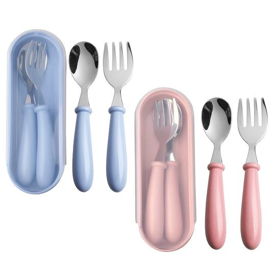 Toddler Utensils, Toddler Forks and Spoons,Stainless Steel Baby Utensils Baby Silverware Set with Storage Box for Safe Dining (3 Set with Case)