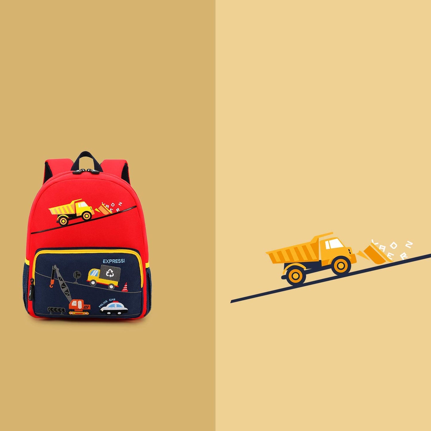 Car Dinosaur Kids Toddler Backpack for Boys and Girls Children Waterproof Preschool Bag(Red Music Party)