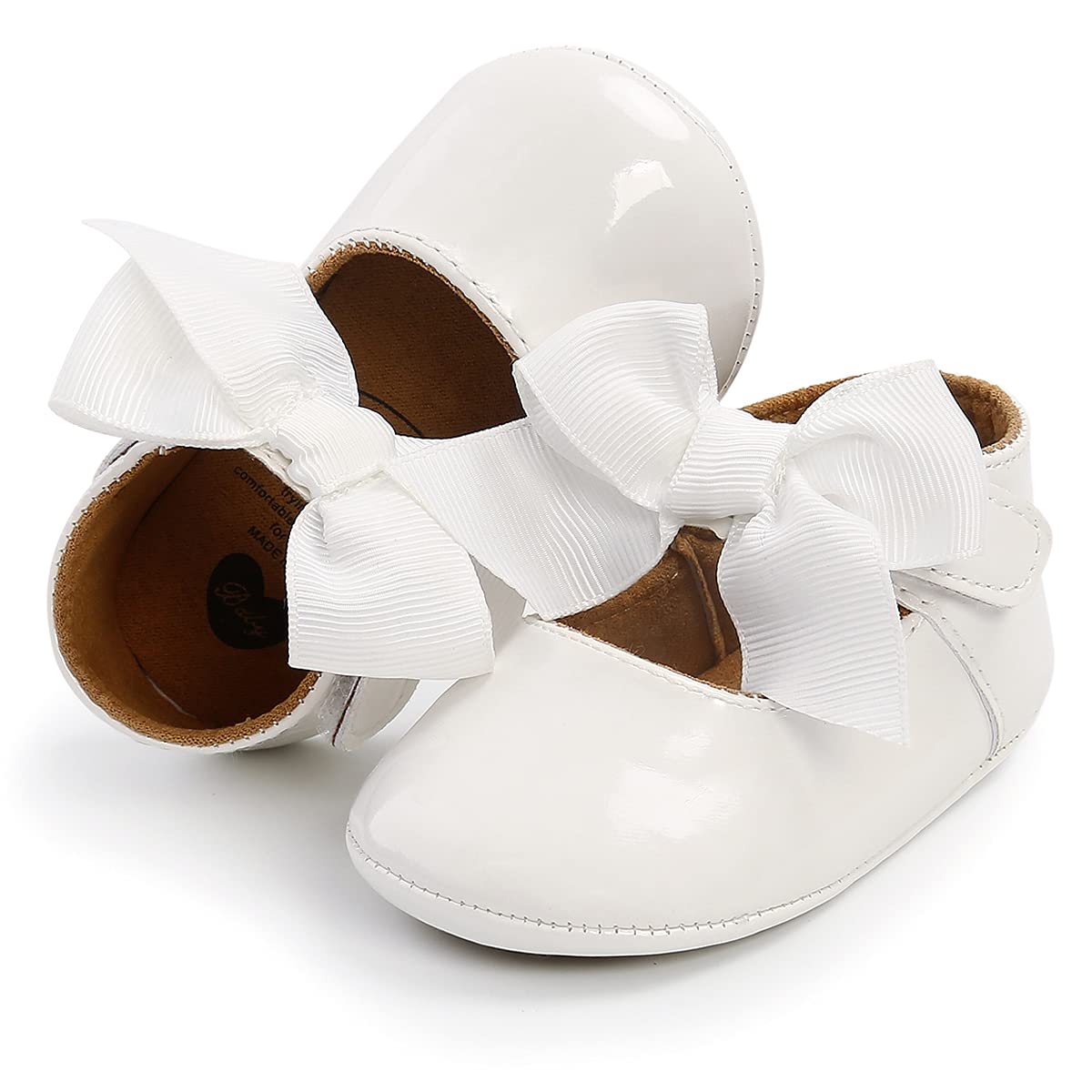 Baby Girls Mary Jane Flats with Bowknot Flowers Soft Newborn Infant First Walkers Crib Shoes Wedding Party Christmas Dress Shoes