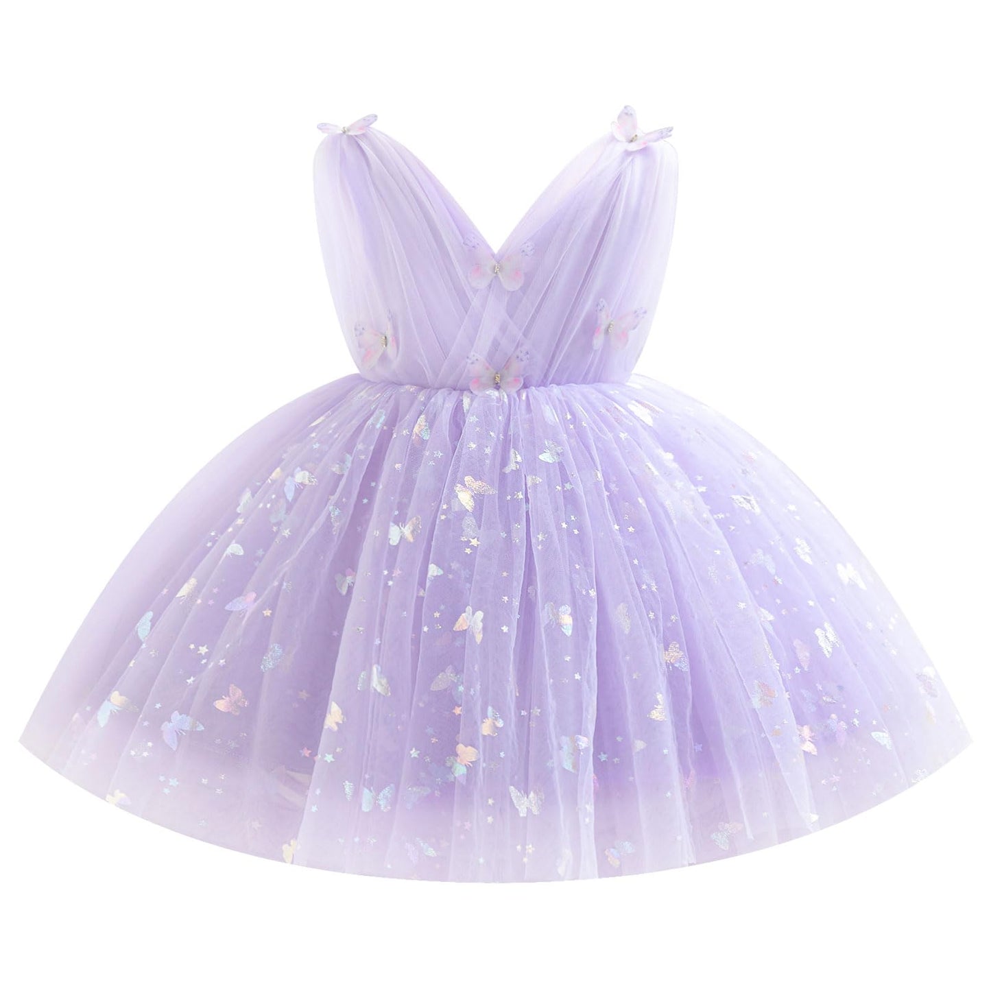 IDOPIP Toddler Baby Girls Shiny Butterfly Tutu Dress Princess Birthday Party Pageant Flower Girl Wedding V-Backless Dresses
