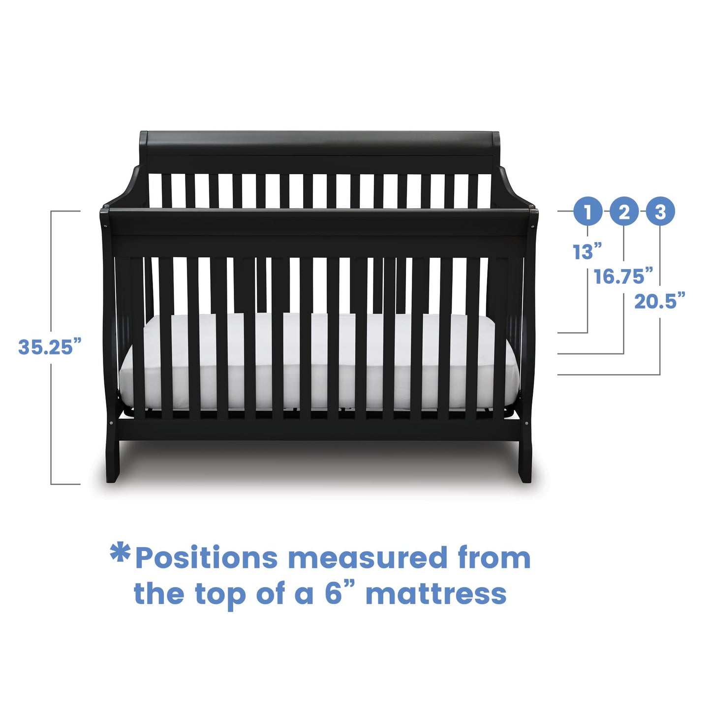 Delta Children Simmons Kids Carter 6-in-1 Convertible Crib - Greenguard Gold Certified, Black Ebony