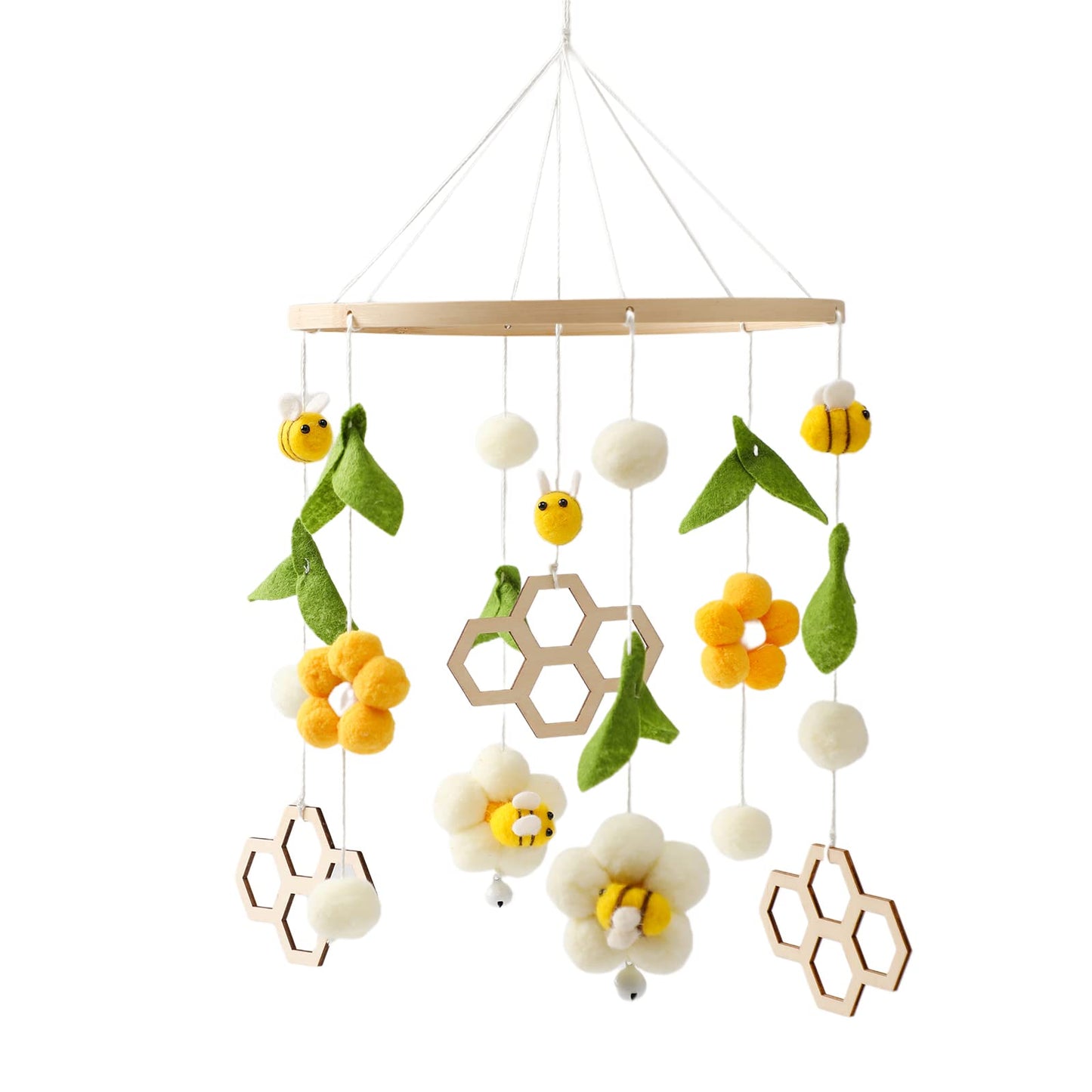 OESSUF Baby Mobile for Crib, Crib Nursery Mobile for Boys Girls, Boho Bee Flower Nursery Decor Soothe Toy Baby Shower Set for Infant Bedroom Hanging Decoration Toy, Pink