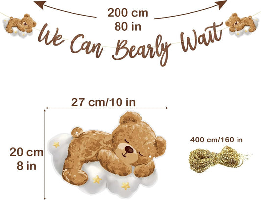 We Can Bearly Wait Baby Shower Decorations Bear Banner We Can Bearly Wait Sign Glitter Brown Cute Bear on the Cloud
