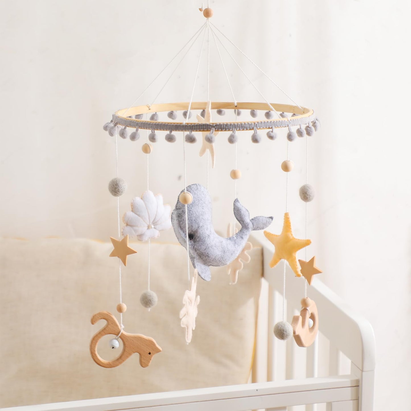 Baby Mobile for Crib Bear Cloud Crib Mobile Handmade Furry Nursery Mobile Gender Neutral Crib Toy Hanging for Nursery Decor Accessories