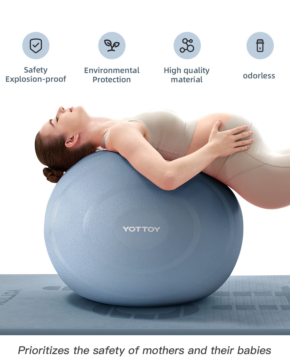 YOTTOY Anti-Burst Exercise Ball for Working Out, Yoga & Pregnancy, Extra Thick Workout Ball for Physical Therapy & Fitness