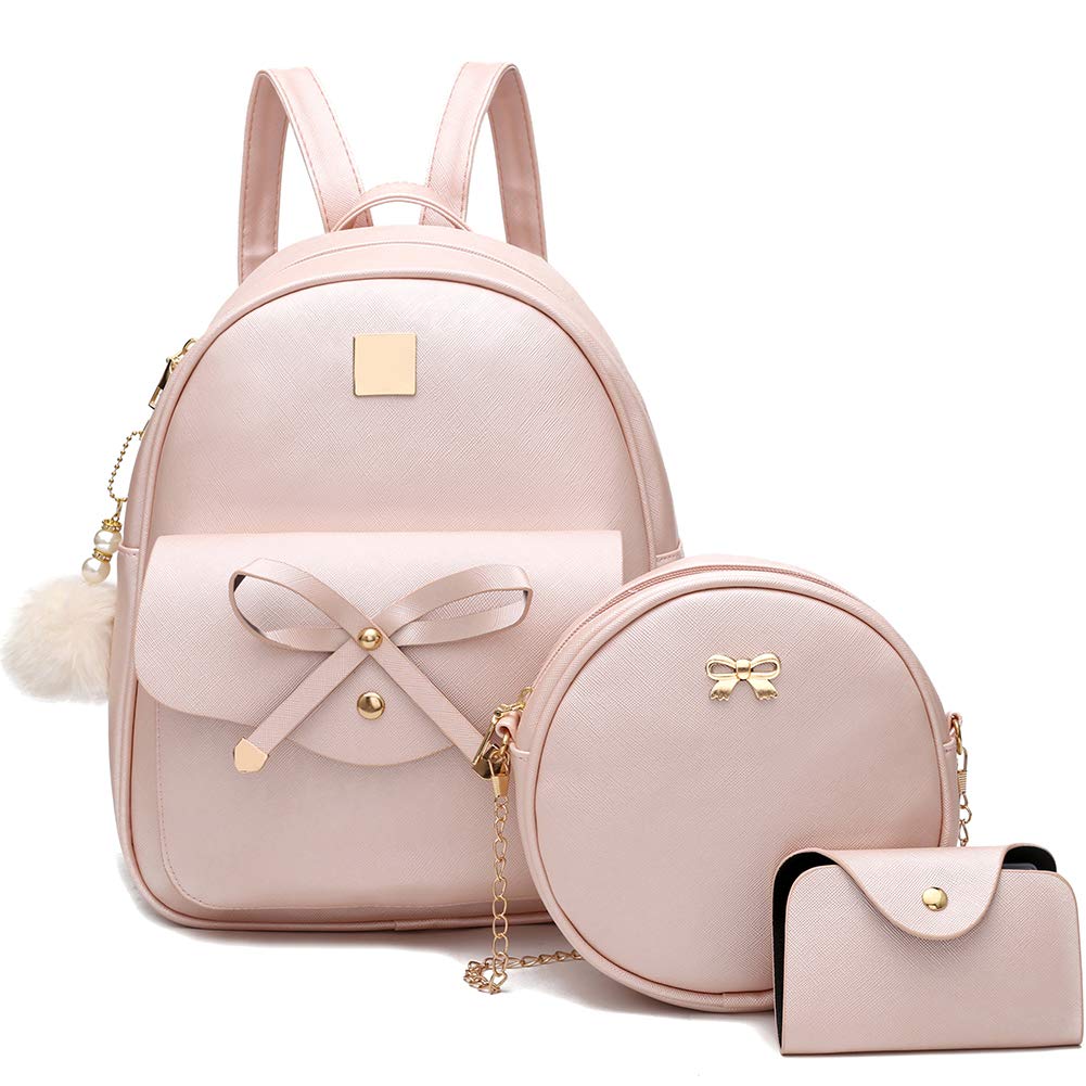 I IHAYNER Girls Bowknot 3-Pieces Fahsion Leather Backpack Backpack Purse for Women Rucksack for Ladies Shoulder Bag
