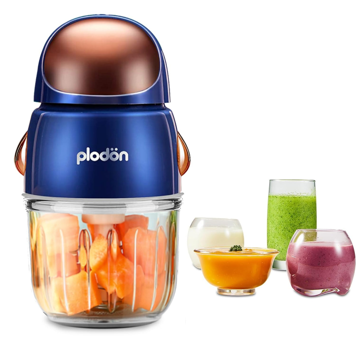 Baby Food Maker Mini Cute and Small Food Processor Puree Blender Grinder Chopper 300ml Cup Glass Bowl with 8 Blade Electric (Spaceman-Blue)