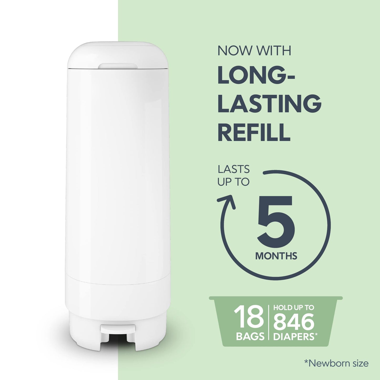 Diaper Genie Signature Pail Includes 1 Easy Roll Refill with 18 Bags | Holds Up to 846 Newborn-Sized Diapers Per Refill