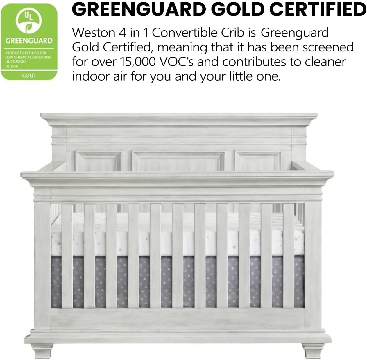 Oxford Baby Weston 4-in-1 Convertible Baby Crib, Dusk Gray, GreenGuard Gold Certified