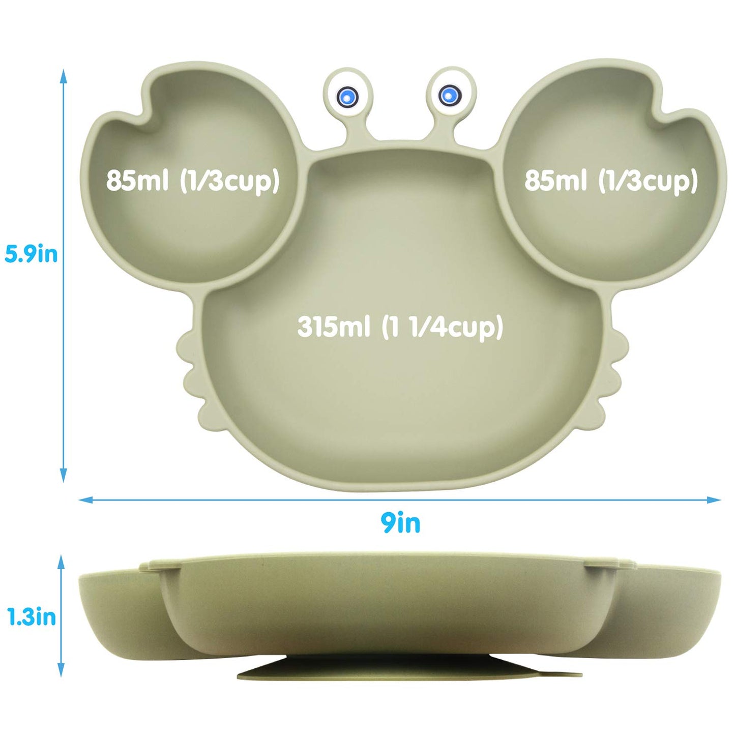 Silicone Suction Plate for Toddlers - Self Feeding Training Divided Plate Dish and Bowl for Baby and Toddler, Fits for Most Highchairs Trays, BPA Free Microwave Dishwasher Safe