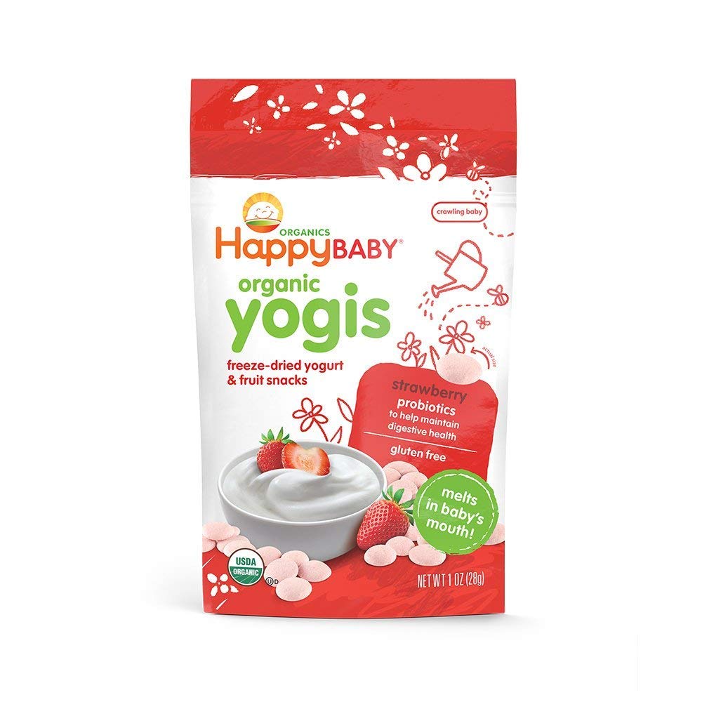 Happy Baby Organics Greek Yogis Freeze-Dried Greek Yogurt and Fruit Snacks, Strawberry Banana, 1 Ounce (Pack of 1) packaging may vary