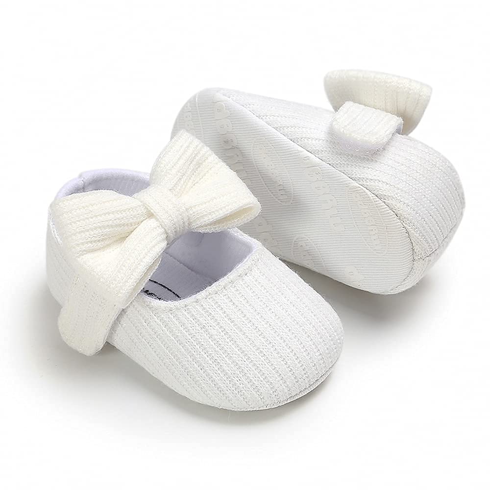 Baby Girls Mary Jane Flats with Bowknot Flowers Soft Newborn Infant First Walkers Crib Shoes Wedding Party Christmas Dress Shoes