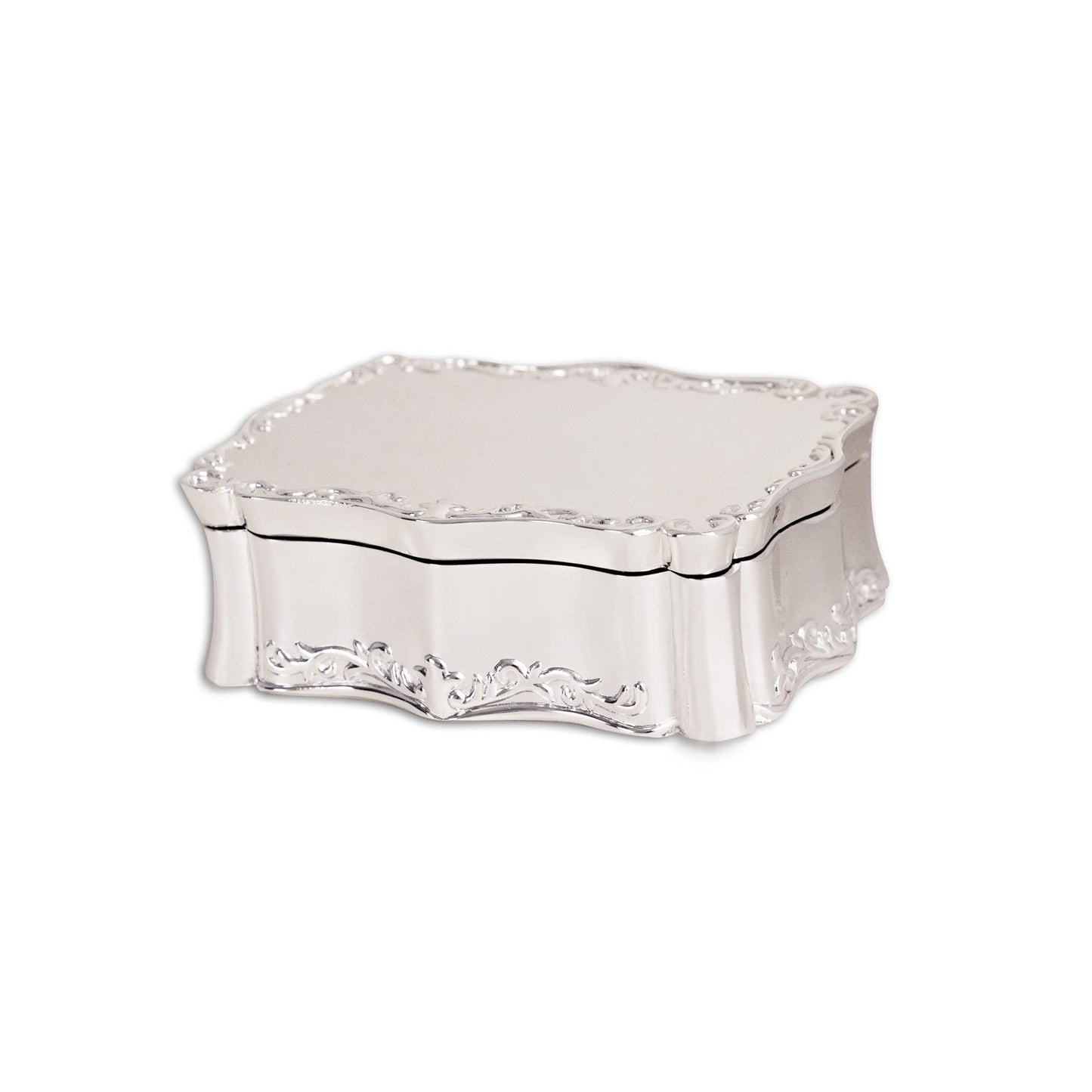 Cherished Moments Personalized Small Rectangle-Shaped Jewelry Keepsake Box with Custom Engraved Name or Initials, Silver Toned