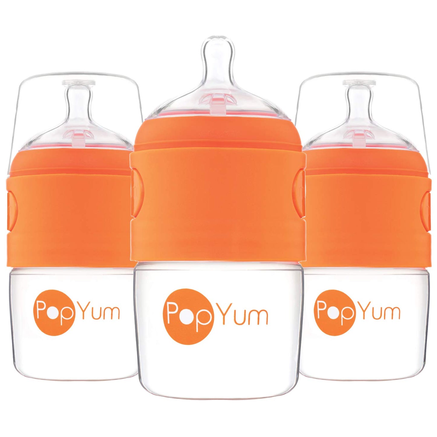 PopYum 9 oz Orange Anti-Colic Formula Making/Mixing/Dispenser Baby Bottle with #2 Medium Flow Nipple, 260 ml, BPA-Free, Natural Latch