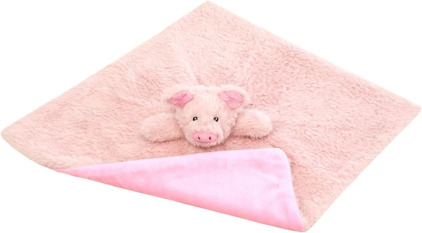 Baby Pink Pig Soft Stuffed Animal Security Blanket, Plush Pig Character Lovey Blanket, Baby Shower/Nursery Gift, Newborn Infant Toddler Snuggle Blankie for Girls Boys, 14 Inches