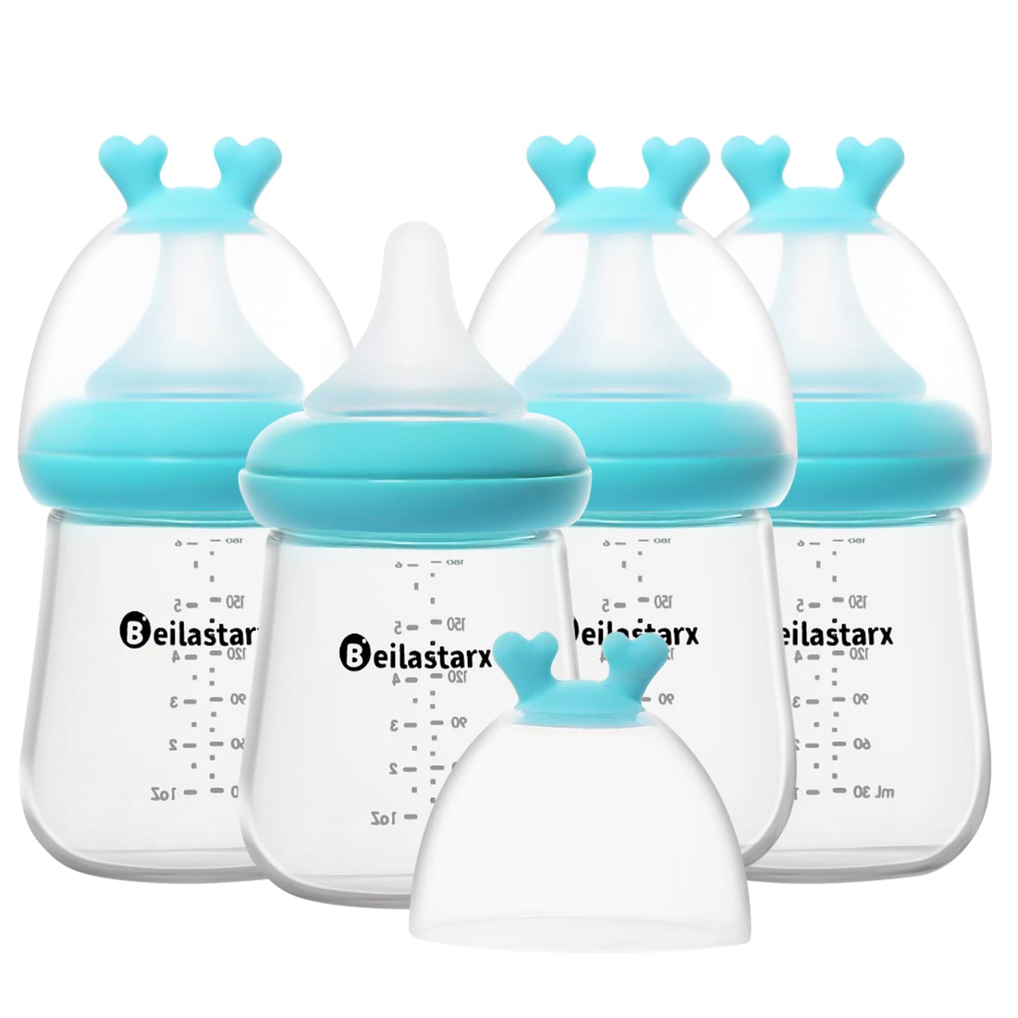 Glass Baby Bottles with Natural Response Nipple Size SS - Anti Colic Baby Bottles Wide Neck Slow Flow Baby Bottle (Red, 4oz (Pack of 4))