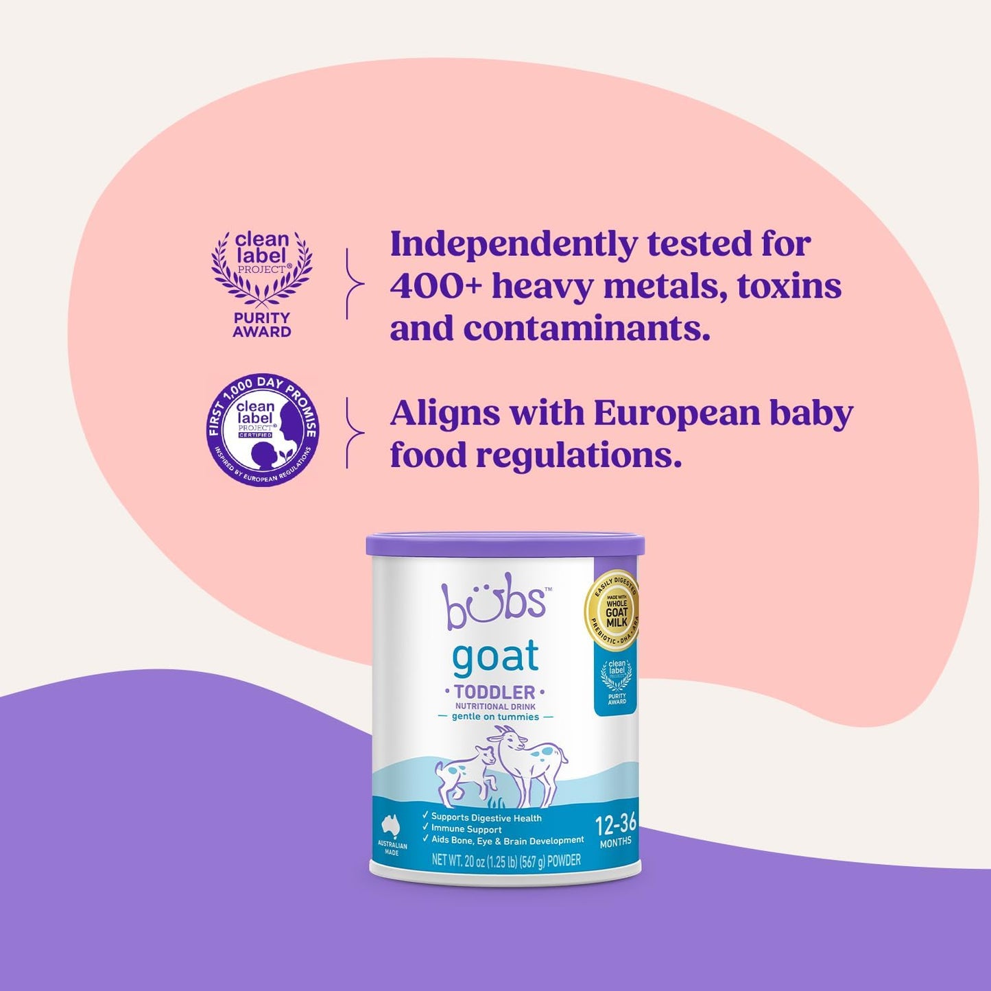 Bubs Whole Goat Milk Formula with Iron, Goat Milk-Based Powder, for Infants 0-12 Months, Made with Non-GMO Goat Milk, 20 oz