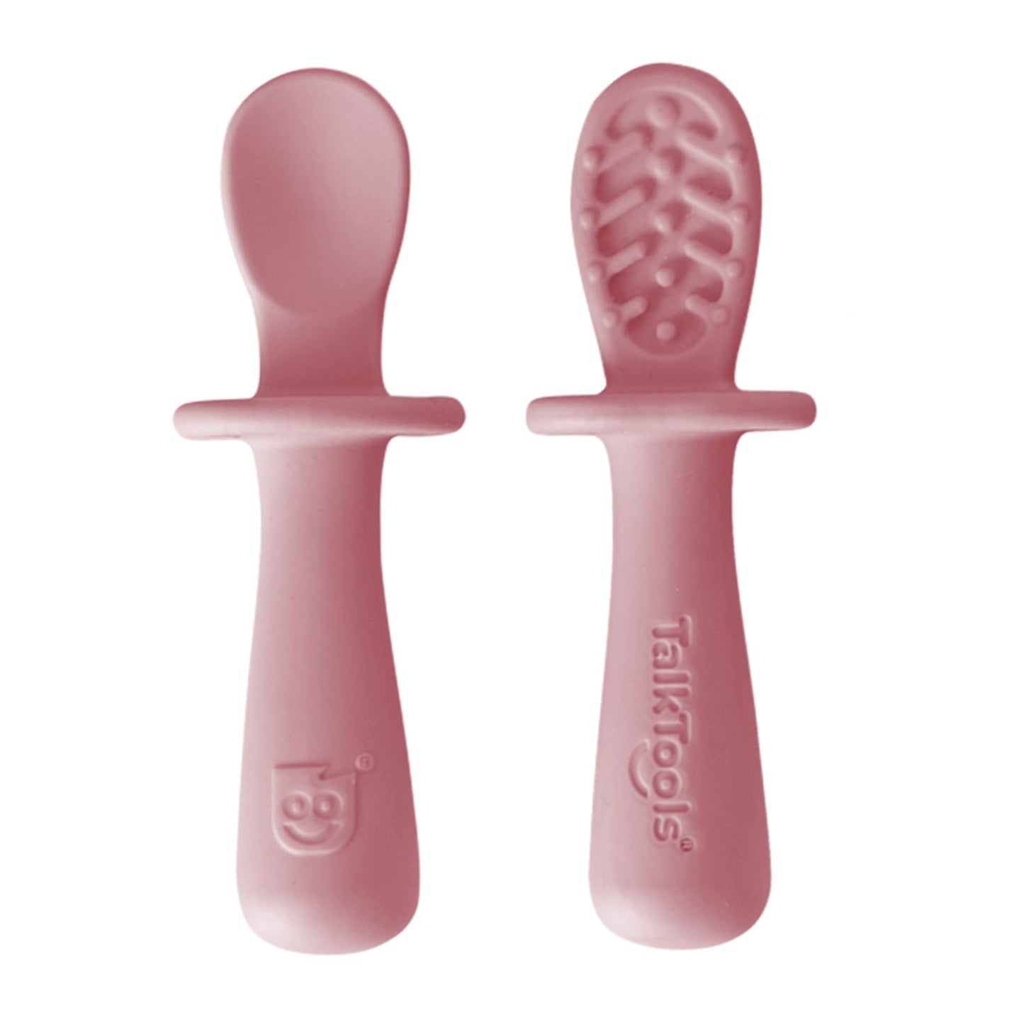 TalkTools ITSY Tiny Silicone Spoons – Twin Pack Soft Silicone Self-Feeding Training Spoons for Kids & Toddlers, Anti-Choking Flange Guard and Non-Slip Handle (Ocean)