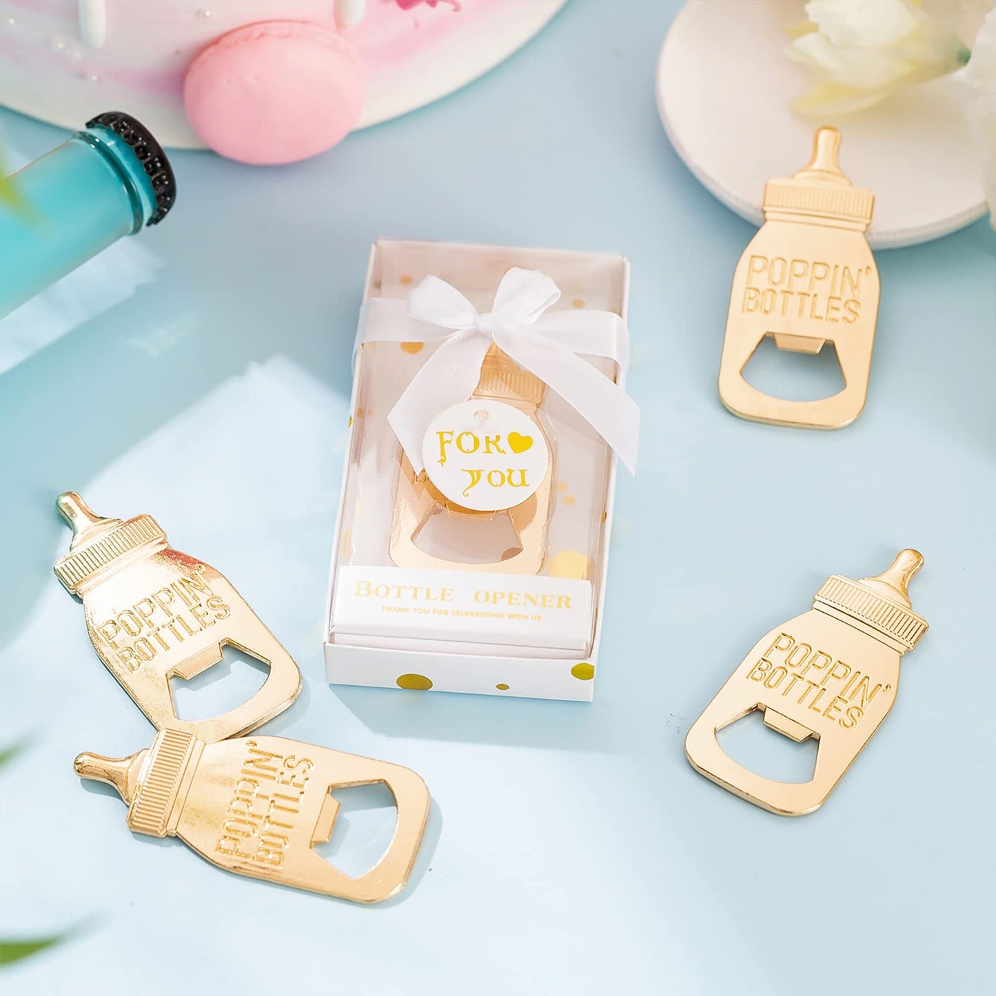24 Pieces Baby Bottle Openers Shower Favoris, Gifts, Decorations, or Souvenir Guest Gift Boxes, Poppin Design for Baby Boys or Girls (24 Pack Green)
