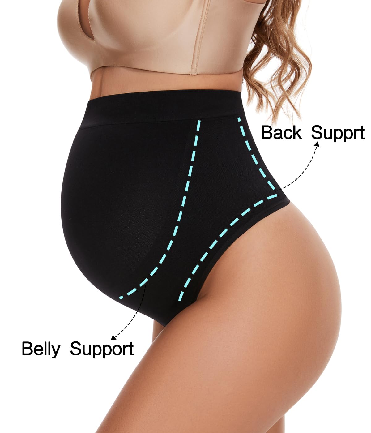 Seamless Maternity Thongs for Women, No Show Maternity Shapewear Over The Belly, Pregnancy Belly Support Panties