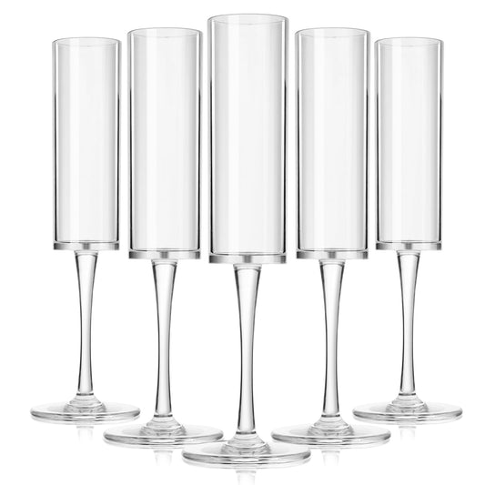 DI QIU REN 12 Pcs Acrylic Champagne Flutes, 6 OZ Clear Plastic Champagne Glasses, Unbreakable Reusable Shatterproof Stemmed Champagne Flutes Glass, Wedding Toasting Flutes for Party Wedding Holiday