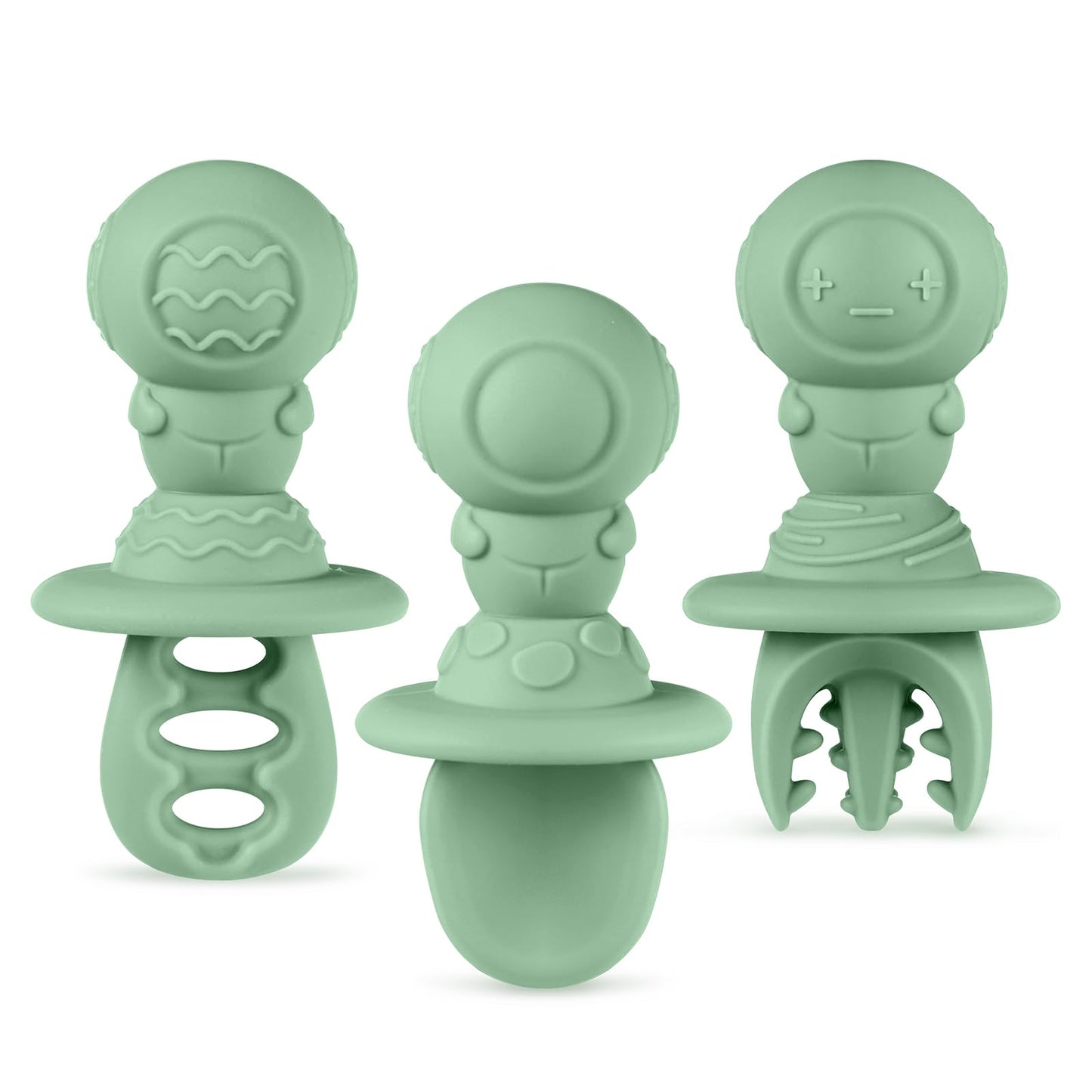 Haakaa Astronaut Beginner Silicone Cutlery Set ā Baby Spoons and Forks for Self Feeding 6 Months, Baby Led Weaning Supplies, Toddler Feeding Essentials