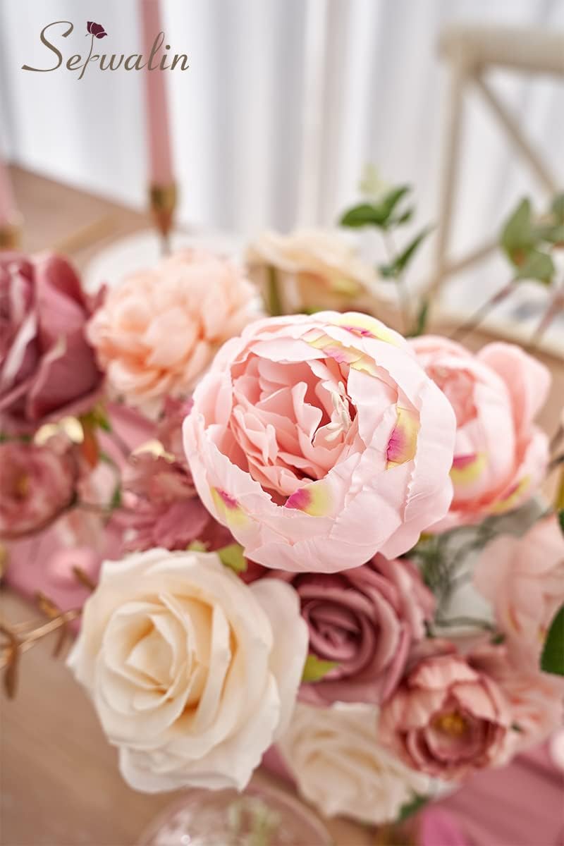 Serwalin Pink Artificial Flowers, Silk Fake Flowers for DIY Wedding Bridal Bouquets, Wedding Cake Flowers for Table Centerpieces Baby Shower Birthday Party Home Decorations