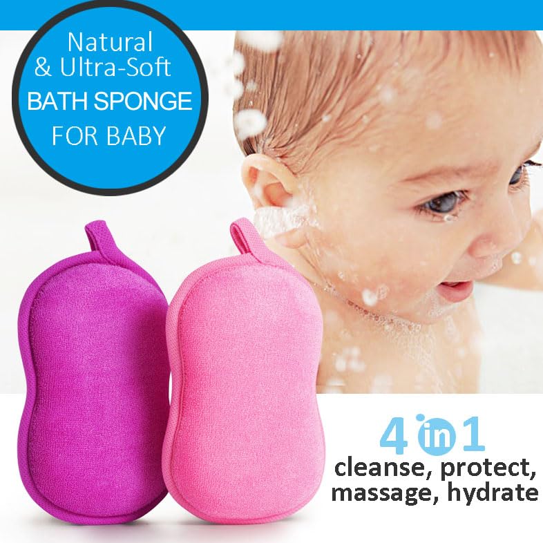 Baby Bath Sponge - Ultra Soft Baby Sponge for Bathing - Kids Bath Sponges for Infants, Toddler Bath Time, 2 Count (1 Pack) - Green Blue
