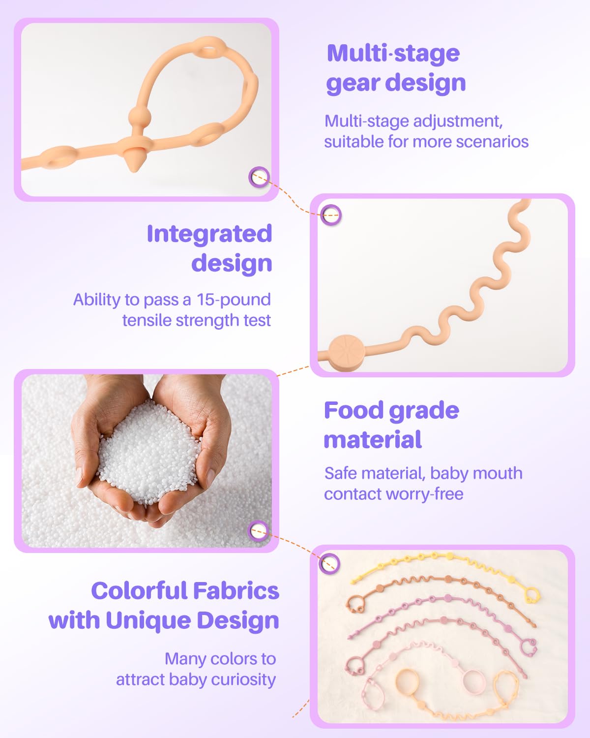 Toy Straps for Baby, 5pcs Adjustable Toy Holder for Stroller Accessories, Silicone Baby Tether Pacifier Clip, No Throw Baby Travel Essential Leash for High Chair, Car Seat (Gril-5 Pack)