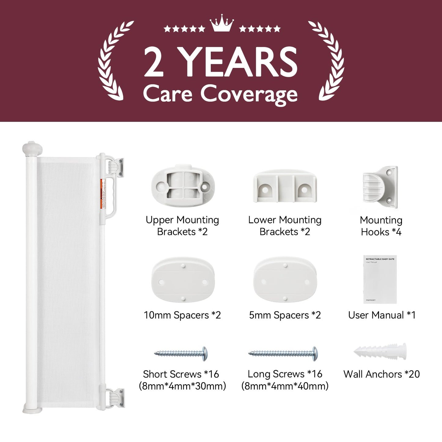 Momcozy Retractable Baby Gate, 33" Tall, Extends up to 55" Wide, Child Safety Baby Gates for Stairs, Doorways, Hallways, Indoor, Outdoor