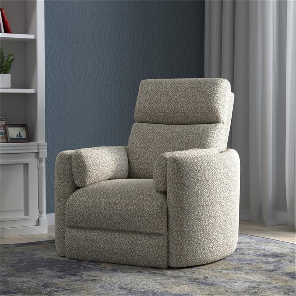 Pemberly Row Contemporary Fabric Swivel Glider Recliner in Ivory