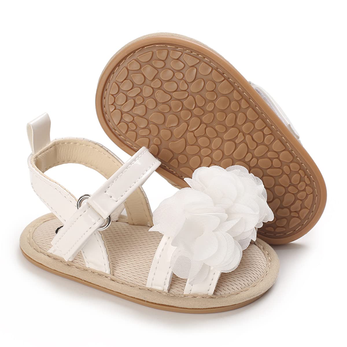 Timatego Infant Baby Girls Summer Sandals Anti-Slip Soft Sole with Flower Toddler First Walkers Crib Dress Shoes