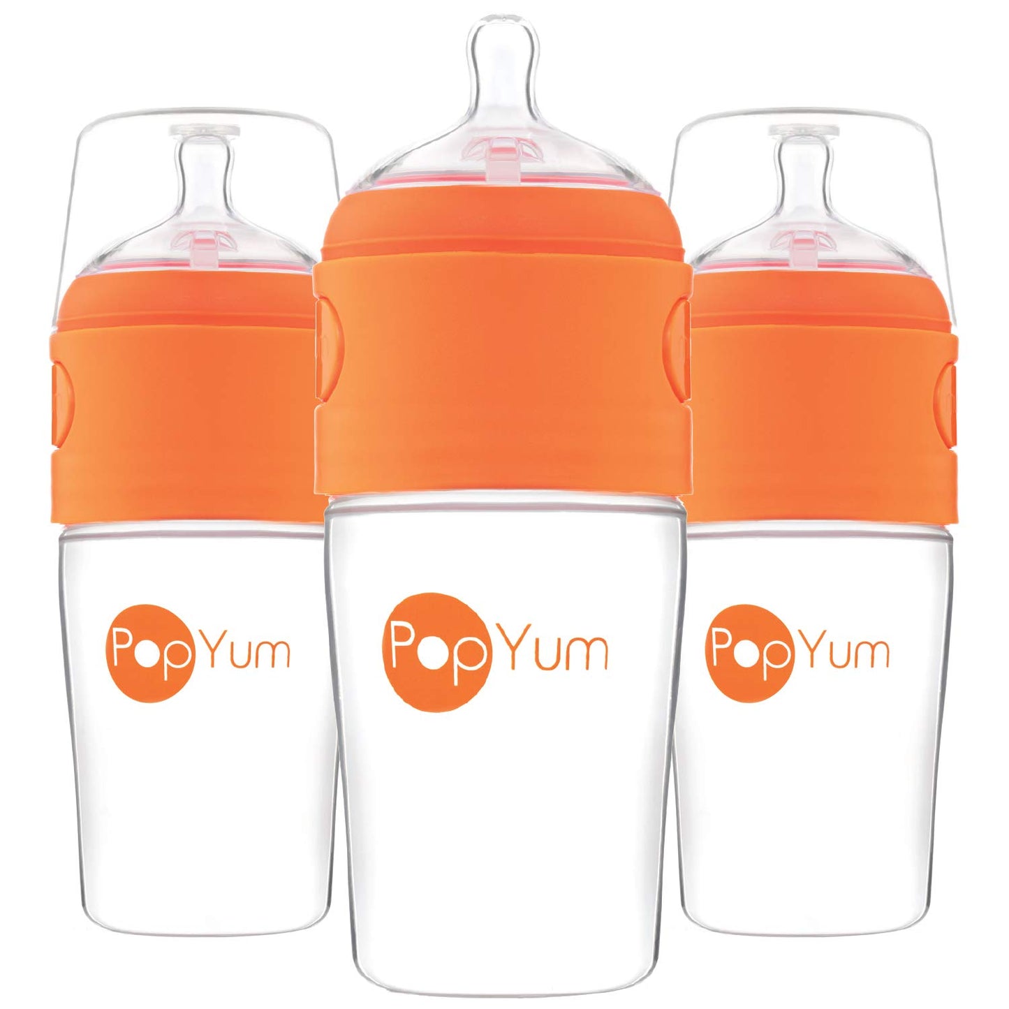 PopYum 9 oz Orange Anti-Colic Formula Making/Mixing/Dispenser Baby Bottle with #2 Medium Flow Nipple, 260 ml, BPA-Free, Natural Latch