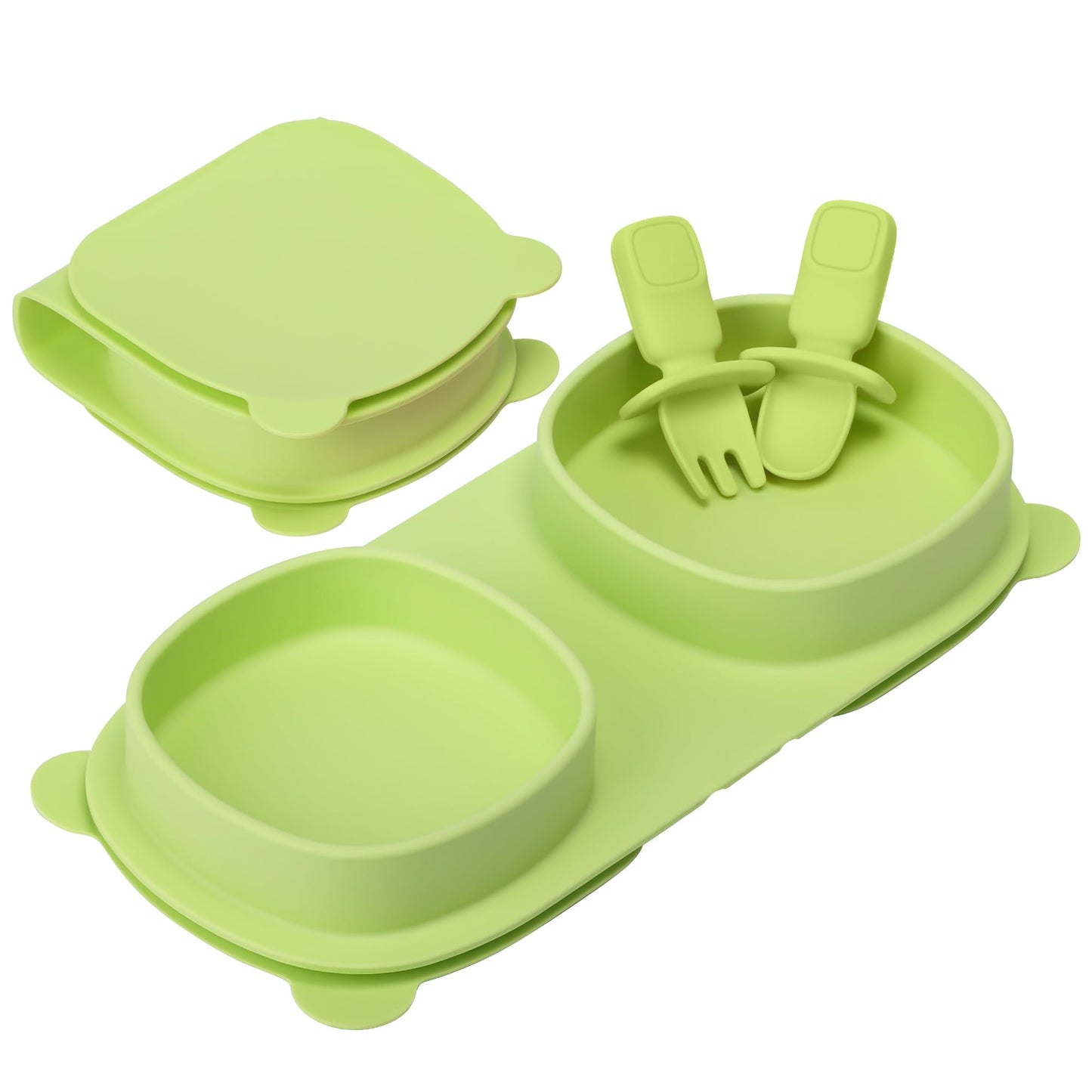 Silicone Foldable Novelty Dinner Plates,Baby Plates Travel Essential with Forks and Spoons,Microwave & Dishwasher SafeWatermelon