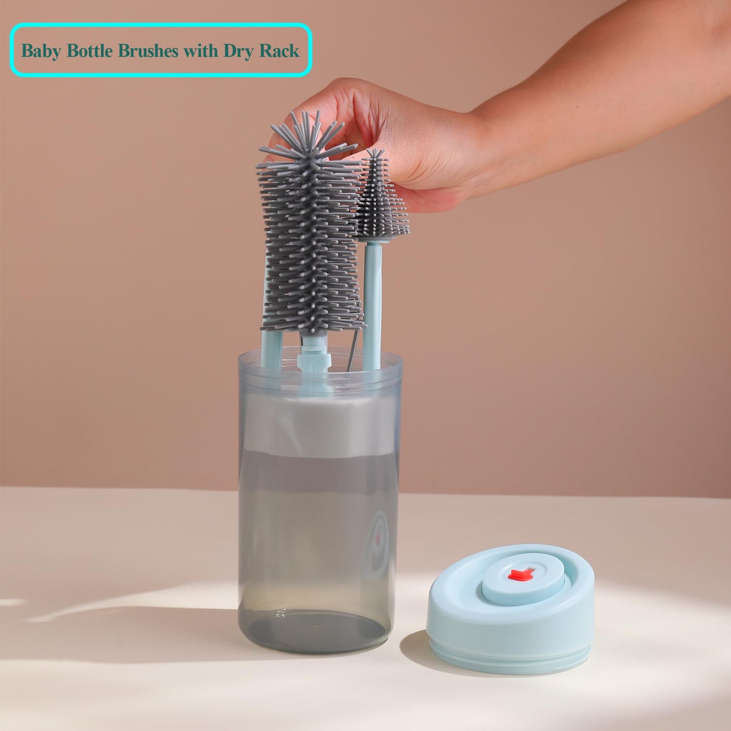 Baby Bottle Brush Set,Travel Baby Bottle Cleaner Kit,Silicone Bottle Brush with Stand Holder, Bottle Drying Rack,Babyshower Gifts for New Mom