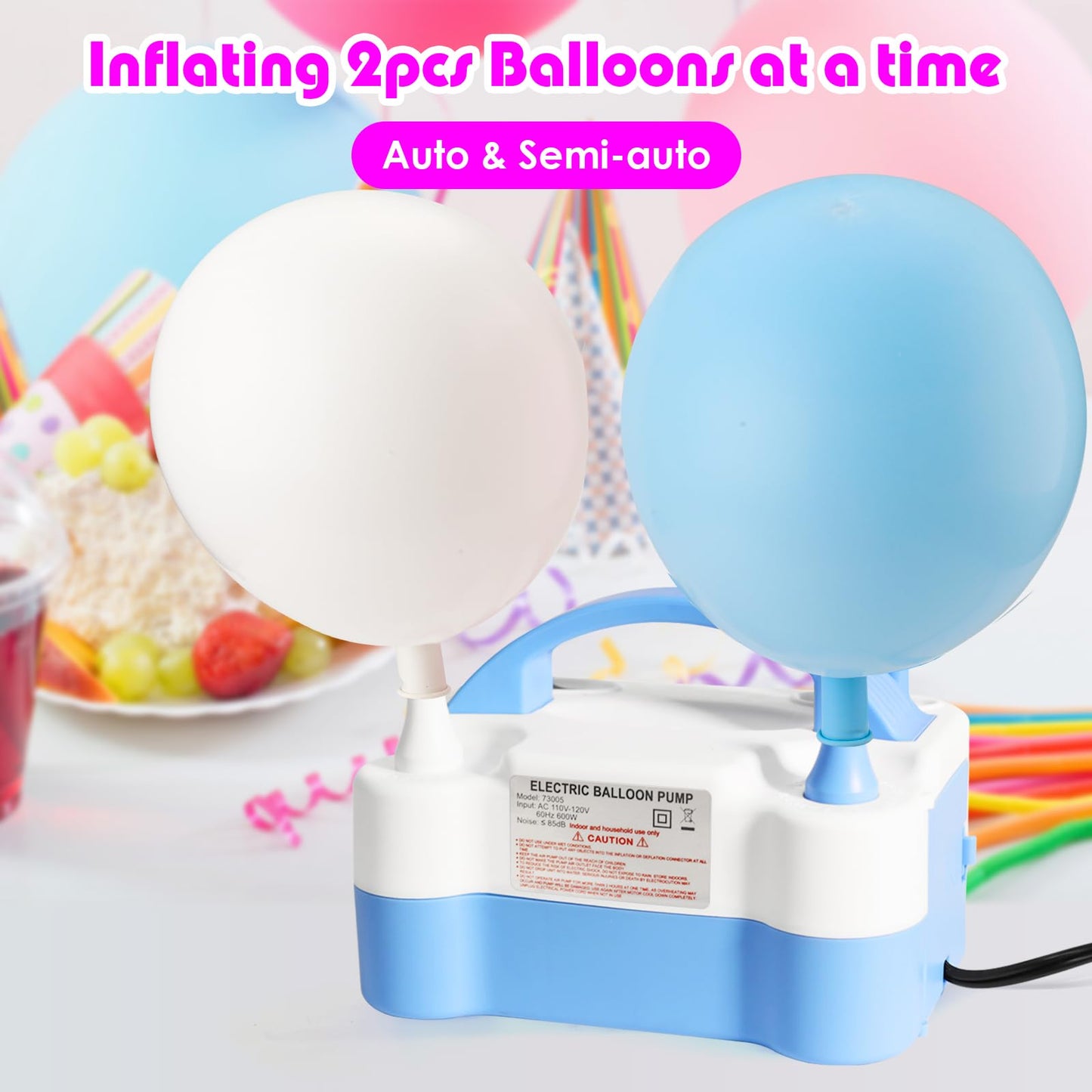 Balloon Pump Electric, Portable Automatic Dual Nozzle Inflator 110V 600W with Tying Tools for Birthday Gender Reveal Baby Shower Balloons Party Decorations