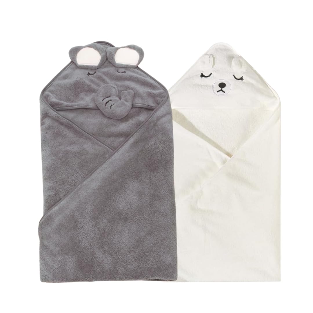 2 Pack Soft Baby Bath Towels with Cute Design. Absorbent Baby Towels for Newborn Gift Set of Hooded Towels for Baby Boys Girls and Neutral (Pink)