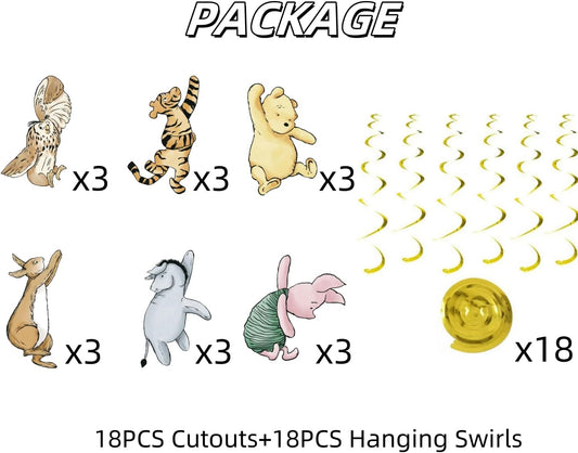 18Pcs Winnie Baby Shower Decorations Classic Pooh Hanging Decorations Swirls for Birthday Supplies Oh Baby Party Deocration