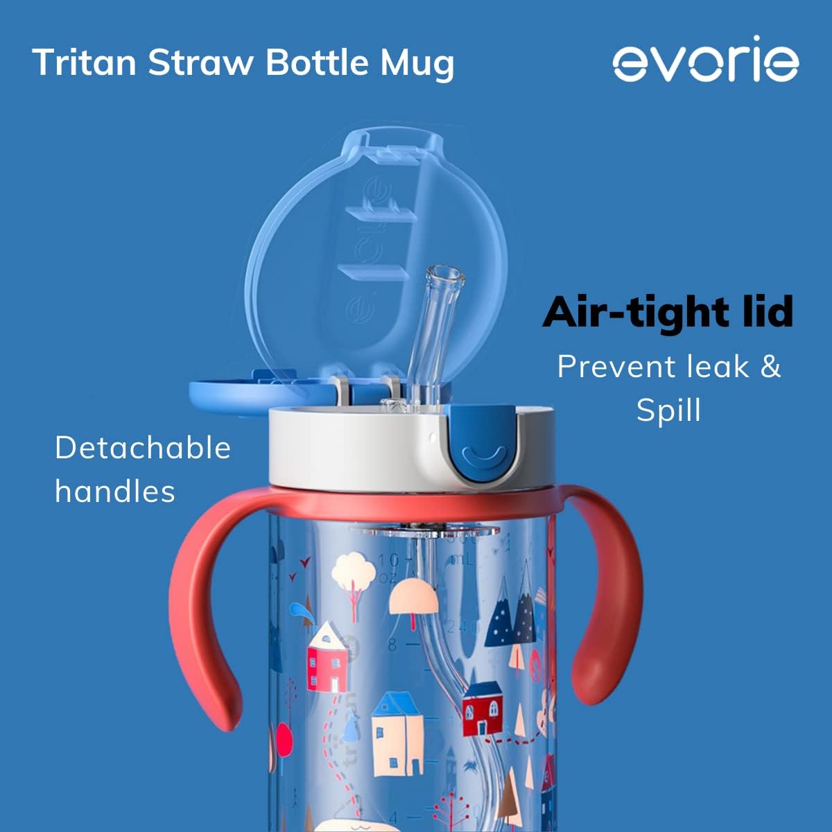 Evorie Tritan Spill Proof Toddler Straw Sippy Cup, 10 oz for Baby and Toddlers 1-3 Years Old, No Spill Straw Water Bottle with Removable Handles, Ideal for School, BPA-Free, Pink Rabbit
