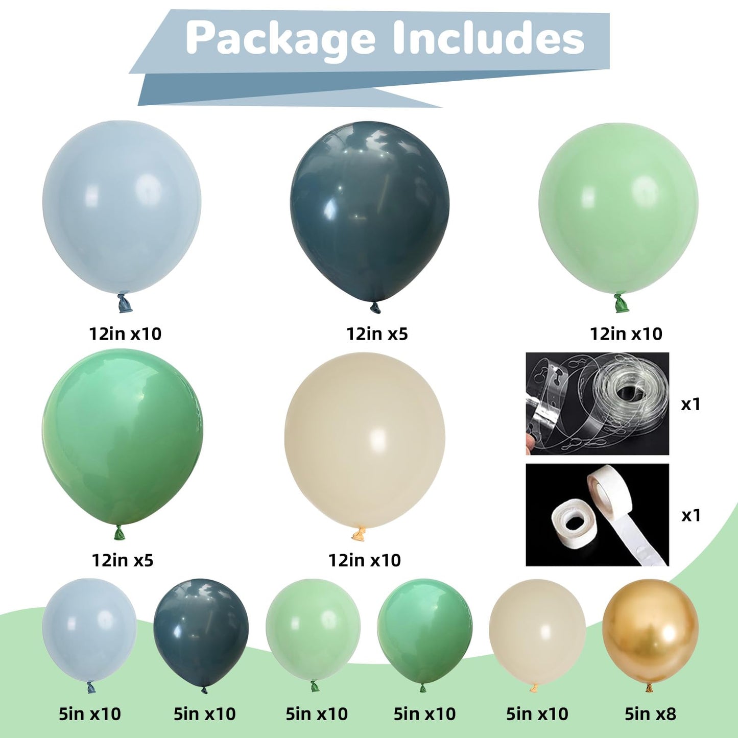 Dusty Blue Sage Green Balloon Arch Kit Slate Fog Blue Pastel Green White Sand Beige Gold Balloons Garland for Jungle Safari Birthday Baby Shower Wedding Party Decorations