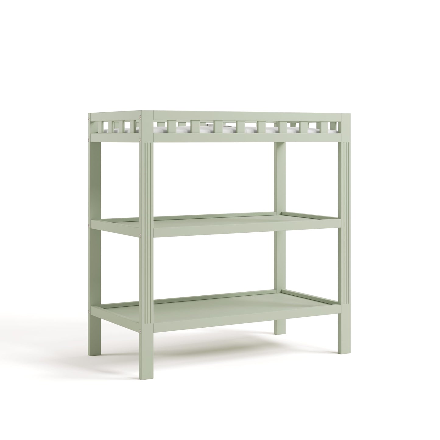 Storkcraft Morningside Changing Table (Sage) – GREENGUARD Gold Certified Baby Changing Table, Includes Waterproof Diaper Changing Pad, Easy 30-Minute Assembly, 2 Open Shelves for Storage