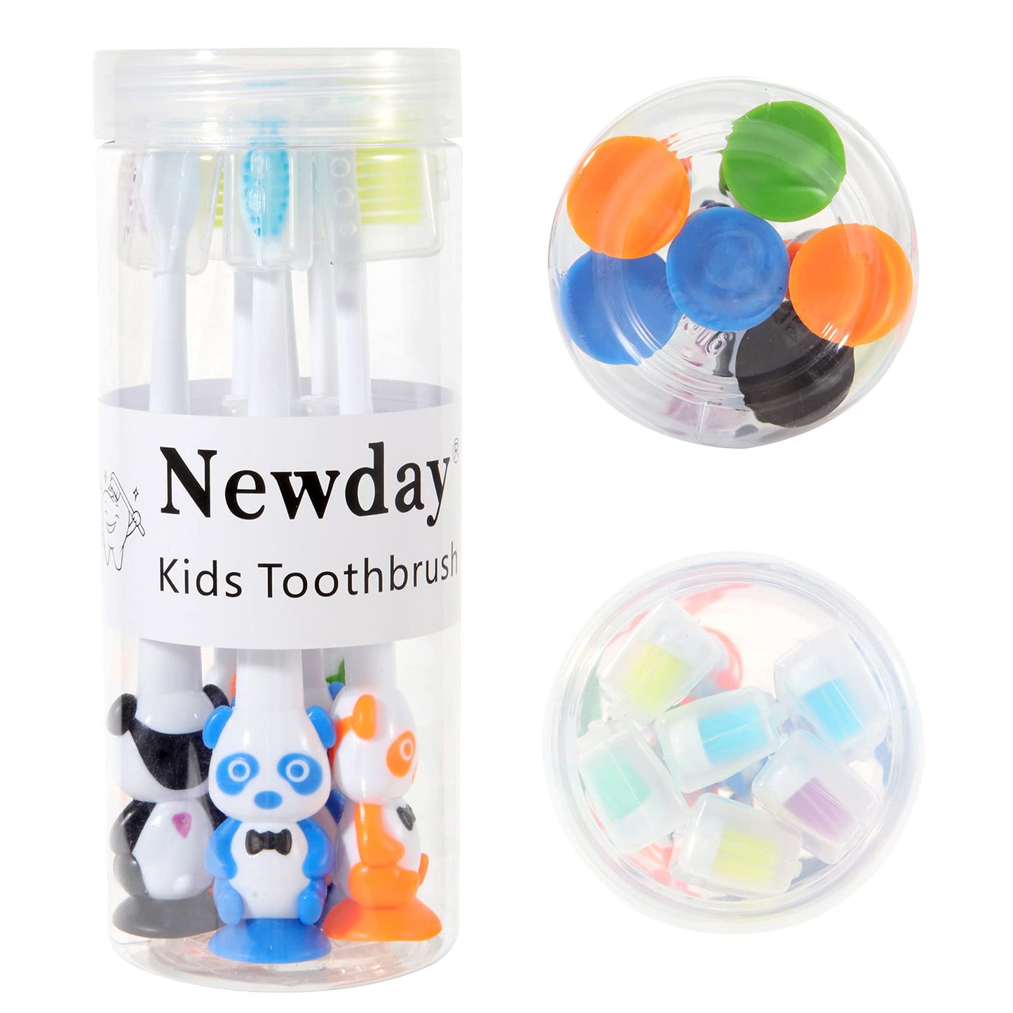 Kids toothbrushes 6 Pack Set Soft Bristles with Suction Cup, Includes Travel Covers, Bear Panda toothbrushes for Kids Boys & Girls, Toddlers &Children Teeth Age 3+