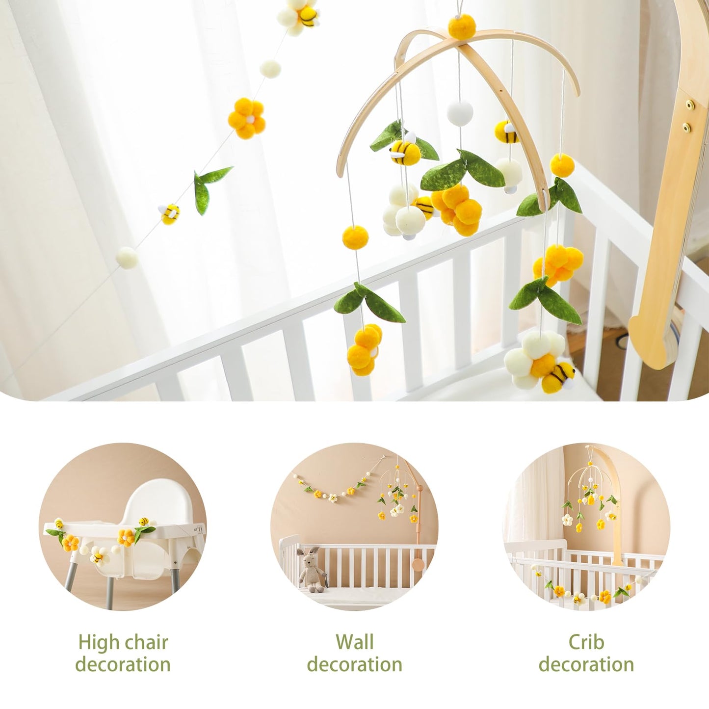 OESSUF Baby Mobile for Crib, Crib Nursery Mobile for Boys Girls, Boho Bee Flower Nursery Decor Soothe Toy Baby Shower Set for Infant Bedroom Hanging Decoration Toy, Pink