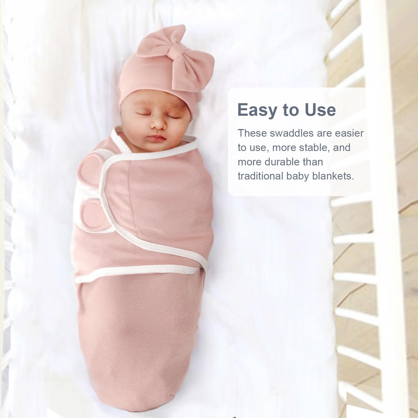 DRESHOW BQUBO 3 Pack Baby Swaddle Sleep Sacks Baby Swaddling Blanket Wrap Newborn Swaddle Sack with Big Bow Hat for Boys Girls 6-12 Lbs Newborns & 0-3 Months Girls Boys