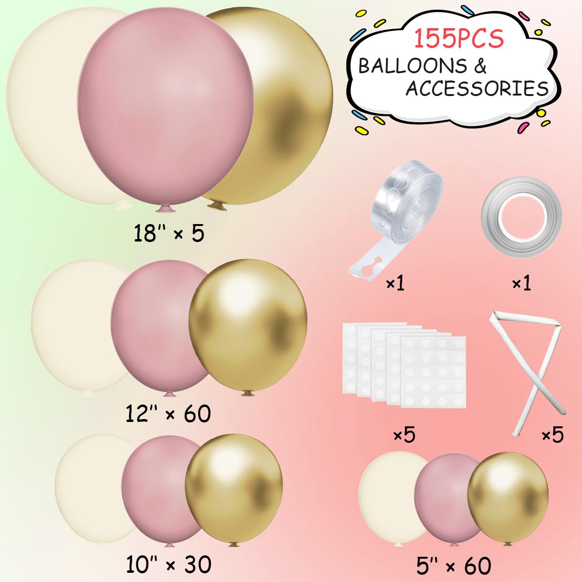 155Pcs Sage Green Arch Kit with Pea Green White Gold Balloons for Baby Shower Bridal Shower Birthday Engagement Wedding Wild One Party Decorations