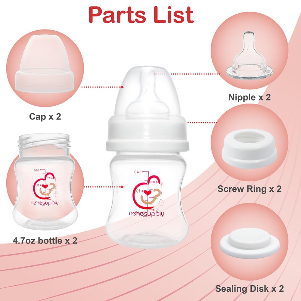 Nenesupply Natural Baby Bottles Newborn Feeding Bottles Slow Flow Breastfeeding Bottle for Breastfed Babies Wide Neck 9oz Anti Colic Level 2 Nipple for 1+ Month Infant Replace Spectra Bottle Pumping