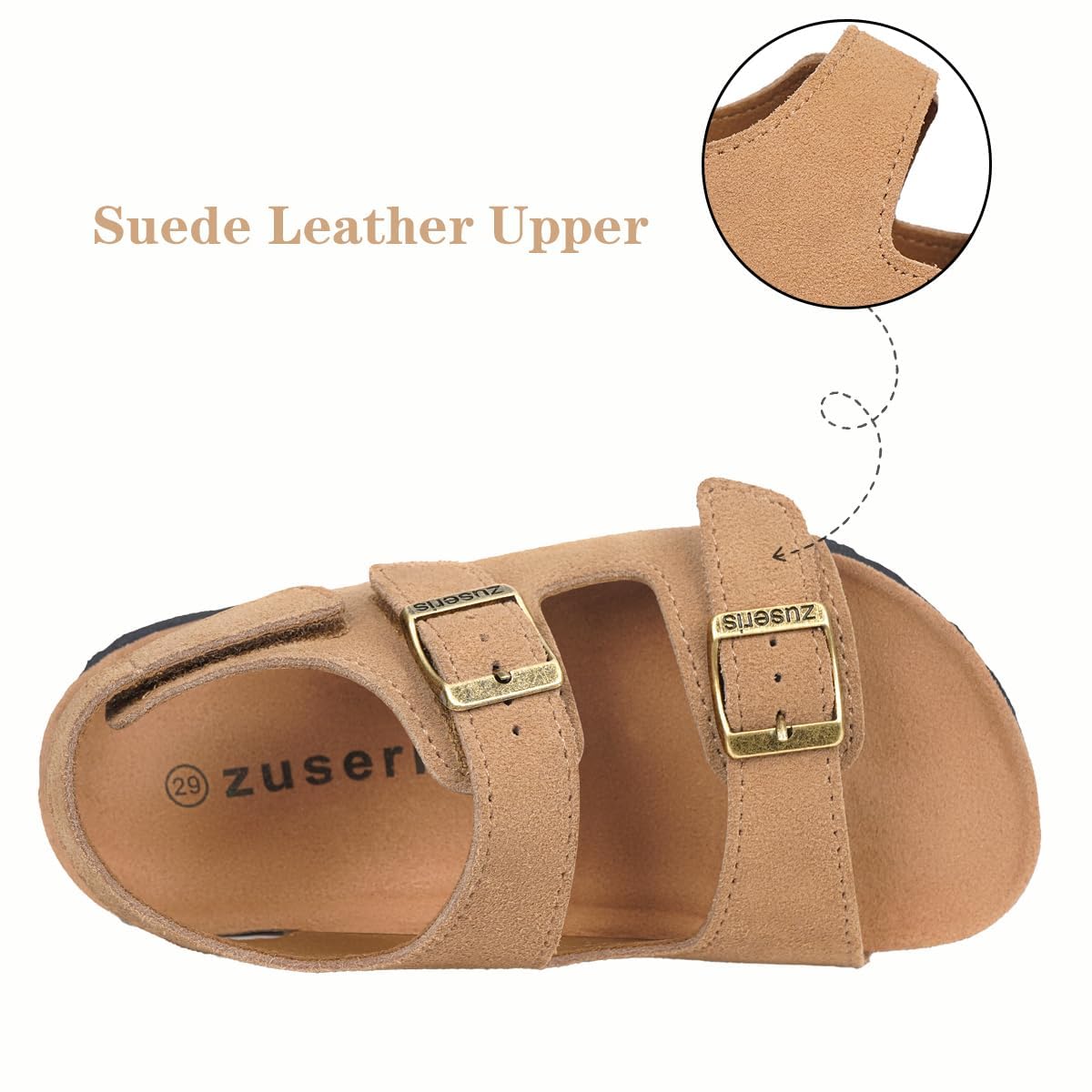 ZUSERIS Kids Toddler Sandals Boys Girls Cork Footbed Sandal Comfort Double Buckle Slip On Slippers with Adjustable Back Strap